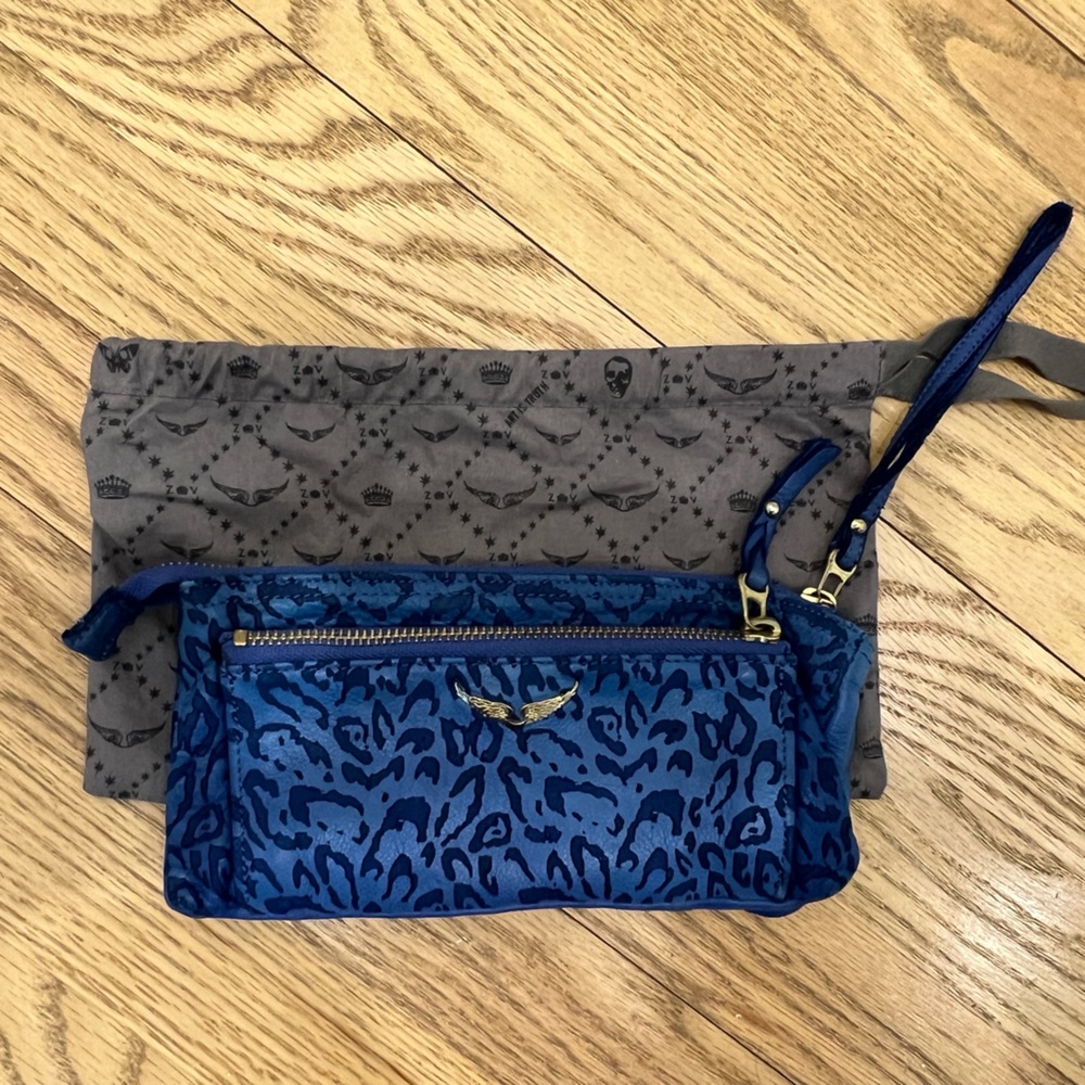 Zadig &Voltaire Wristlet Pouch in Blue Cheetah Leather